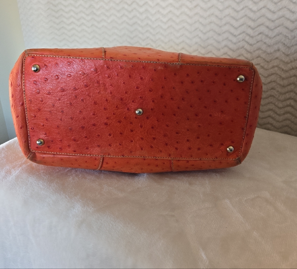 Dooney And Bourke Orange Ostrich Leather Satchel Handbag - Picture 3 of 12